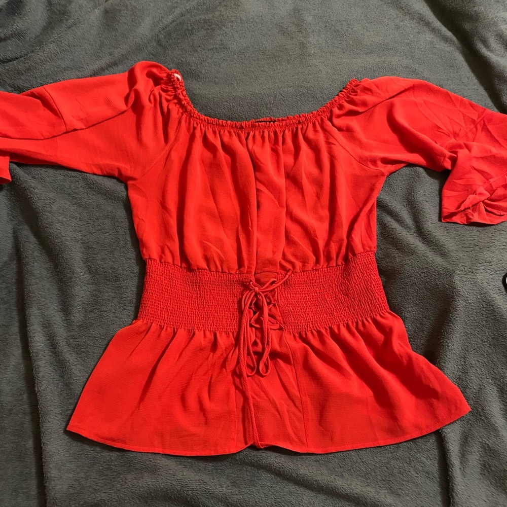 Off the shoulder red top